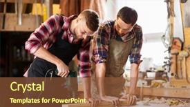  Presentation with people - Amazing slide deck having two carpenters with electric drill backdrop and a tawny brown colored foreground