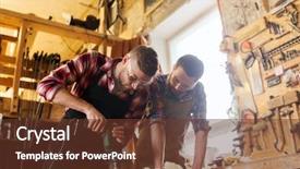  Presentation with drilling - Colorful presentation enhanced with two carpenters with electric drill backdrop and a tawny brown colored foreground