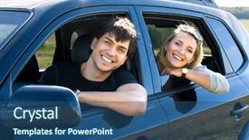  Presentation with young happy couple - Slide deck enhanced with two cars - beautiful happy young couple driving background and a ocean colored foreground