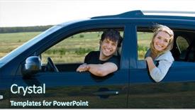  Presentation with young happy couple - Colorful PPT layouts enhanced with two cars - beautiful happy young couple driving backdrop and a navy blue colored foreground