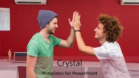  Presentation with office - Amazing slides having two casual young businessmen high backdrop and a  colored foreground