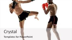  Presentation with thai boxing - Amazing presentation theme having two caucasian muay thai kickboxing backdrop and a light gray colored foreground