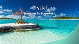  Presentation with jetty on a tropical - Slide deck having two chairs and umbrella background and a ocean colored foreground