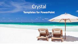  Presentation with chairs - Slides featuring two chairs and umbrella background and a teal colored foreground