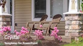  Presentation with landscape gardening - PPT theme consisting of two chairs at outdoor landscape background and a violet colored foreground