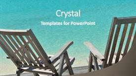  Presentation with beds - Beautiful slide deck featuring two chairs beds in forest on tropical beach with blue ocean in background backdrop and a teal colored foreground