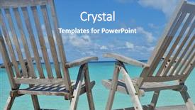  Presentation with beds - Slide set featuring two chairs beds in forest on tropical beach with blue ocean in background background and a teal colored foreground