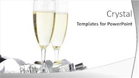  Presentation with champagne gold - Slide set consisting of two champagne flutes and decoration on gold shiny background background and a white colored foreground
