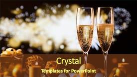  Presentation with two glasses of champagne - Slide set with two champagne glasses against holiday background and a tawny brown colored foreground