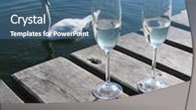  Presentation with champagne - Cool new PPT layouts with two champagne glasses against a lake backdrop and a teal colored foreground