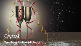  Presentation with champagne - Presentation design consisting of two champagne glasses on black background with backlight and snowfall background and a tawny brown colored foreground