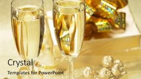  Presentation with champagne - Presentation theme having two champagne glasses with gift boxes background and a yellow colored foreground