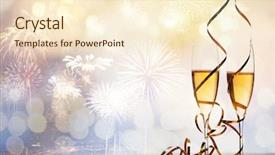  Presentation with celebrations - Presentation theme with two champagne glasses with ribbons background and a  colored foreground