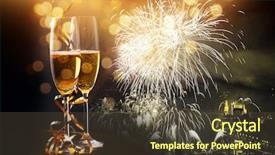  Presentation with celebrations - PPT theme featuring two champagne glasses with ribbons background and a  colored foreground