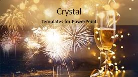  Presentation with new year - Cool new presentation with two champagne glasses with ribbons backdrop and a  colored foreground