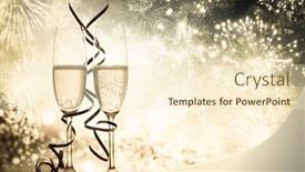  Presentation with celebrations - Presentation with two champagne glasses with ribbons against holiday lights and fireworks - new year celebrations background and a cream colored foreground