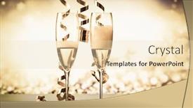  Presentation with celebrations - Colorful presentation theme enhanced with two champagne glasses with ribbons against holiday lights and fireworks - new year celebrations backdrop and a lemonade colored foreground