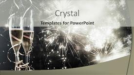  Presentation with new year - Cool new PPT theme with two champagne glasses with ribbons against holiday lights and fireworks - new year celebrations backdrop and a light gray colored foreground