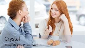  Presentation with german shepherd two young puppys - Amazing PPT layouts having two charming happy young women drinking coffee and talking in cafe backdrop and a light blue colored foreground