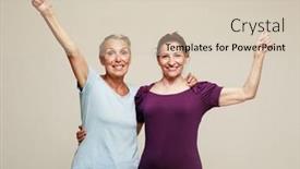 Presentation with women success - Presentation design enhanced with two-charming-older-women-friends background and a soft green colored foreground