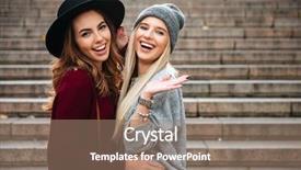  Presentation with cheerful - Slides having two cheerful attractive girls hugging background and a coral colored foreground