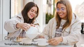  Presentation with friends - Amazing presentation having two-cheerful-attractive-women-friends backdrop and a coral colored foreground