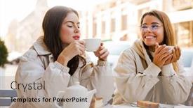  Presentation with women - Audience pleasing presentation consisting of two-cheerful-attractive-women-friends backdrop and a coral colored foreground