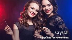  Presentation with party time - Theme consisting of two-cheerful-beauty-female-friends background and a navy blue colored foreground