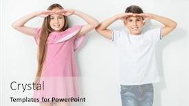  Presentation with children education - Colorful PPT layouts enhanced with two-cheerful-children-a-boy backdrop and a white colored foreground