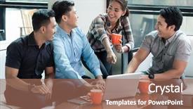  Presentation with sharing - Presentation theme featuring two cheerful chinese young men background and a coral colored foreground