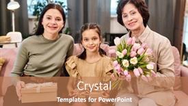  Presentation with females - Audience pleasing slide set consisting of two-cheerful-females-in-casualwear backdrop and a coral colored foreground