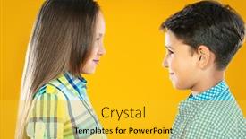  Presentation with kids fashion - Cool new PPT theme with two-cheerful-kids-a-boy backdrop and a yellow colored foreground