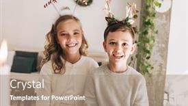  Presentation with christmas kids - Audience pleasing slide set consisting of two-cheerful-kids-celebrating-christmas backdrop and a coral colored foreground
