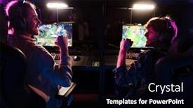  Presentation with tournament - PPT layouts with two-cheerful-male-gamers-celebrating background and a black colored foreground