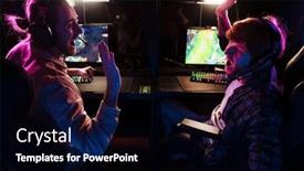  Presentation with tournament - Presentation design featuring two-cheerful-male-gamers-giving background and a black colored foreground