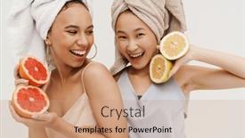 Presentation with citrus - Theme with two-cheerful-multinational-women-wearing background and a coral colored foreground