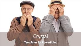  Presentation with senior heands - Audience pleasing presentation theme consisting of two cheerful senior gentlemen covering backdrop and a violet colored foreground