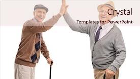  Presentation with cheerful - Audience pleasing slide set consisting of two cheerful senior gentlemen high backdrop and a lemonade colored foreground