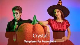  Presentation with teenagers - Presentation enhanced with two-cheerful-teenagers-in-costumes background and a crimson colored foreground