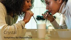  Presentation with milkshake - Presentation having two-cheerful-young-african-girlfriends background and a yellow colored foreground
