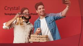  Presentation with selfie - Amazing theme having two-cheerful-young-men-wearing backdrop and a red colored foreground