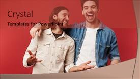  Presentation with cheerful - Colorful PPT layouts enhanced with two-cheerful-young-men-wearing backdrop and a red colored foreground