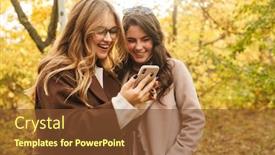  Presentation with coats - Audience pleasing PPT theme consisting of two-cheerful-young-pretty-girls backdrop and a tawny brown colored foreground