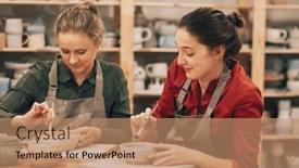  Presentation with women - Presentation theme consisting of two-cheerful-young-women-friends background and a coral colored foreground