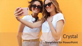  Presentation with teenage - Slide set with two cheery young teenage girls background and a yellow colored foreground