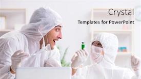 Presentation with lab - Slide set with two chemists working in the lab background and a sky blue colored foreground