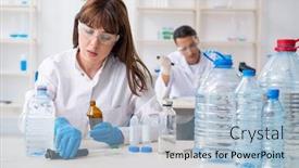  Presentation with lab - Presentation design enhanced with two chemists working in the lab background and a light blue colored foreground