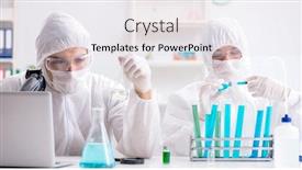  Presentation with lab - Beautiful PPT theme featuring two chemists working in the lab backdrop and a light gray colored foreground