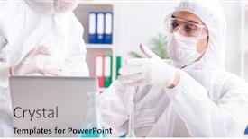  Presentation with lab instruments - Audience pleasing presentation theme consisting of two-chemists-working backdrop and a light gray colored foreground
