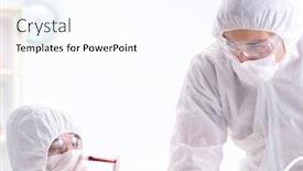  Presentation with lab automation - Slide deck consisting of two-chemists-working background and a pink colored foreground